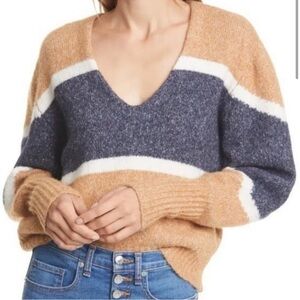Veronica Beard Emilia Striped V-Neck Sweater